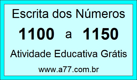 Atividade de Contar Números de 1100 a 1150