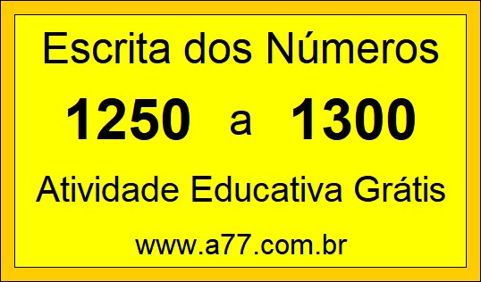 Atividade de Contar Números de 1250 a 1300