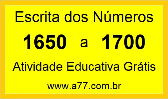 Atividade de Contar Números de 1650 a 1700