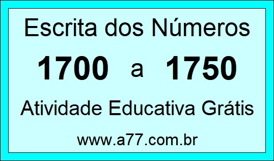 Atividade de Contar Números de 1700 a 1750