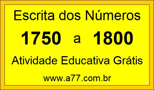 Atividade de Contar Números de 1750 a 1800