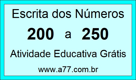 Atividade de Contar Números de 200 a 250