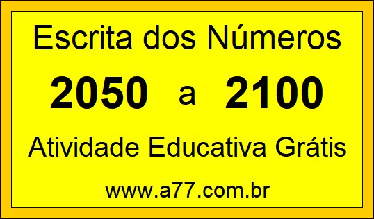 Atividade de Contar Números de 2050 a 2100