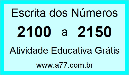 Atividade de Contar Números de 2100 a 2150