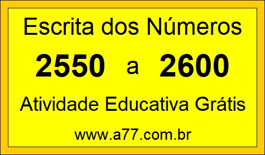 Atividade de Contar Números de 2550 a 2600