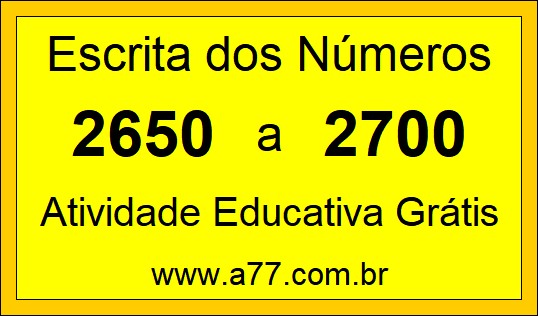 Atividade de Contar Números de 2650 a 2700