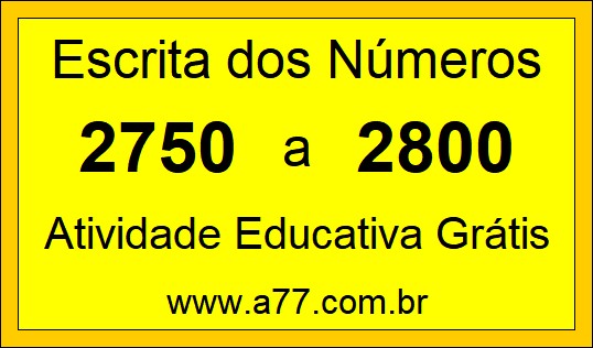 Atividade de Contar Números de 2750 a 2800