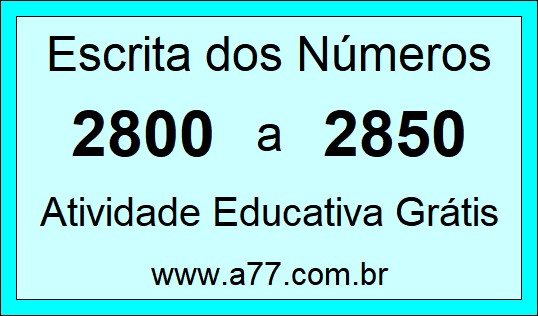 Atividade de Contar Números de 2800 a 2850