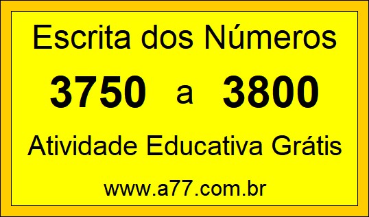 Atividade de Contar Números de 3750 a 3800