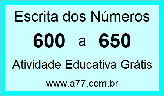 Atividade de Contar Números de 600 a 650