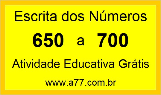 Atividade de Contar Números de 650 a 700