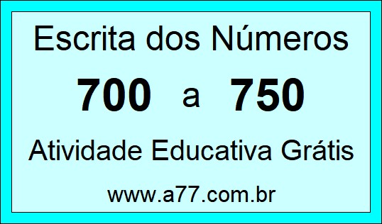 Atividade de Contar Números de 700 a 750