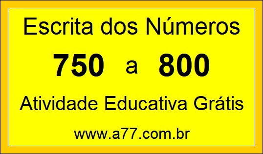 Atividade de Contar Números de 750 a 800