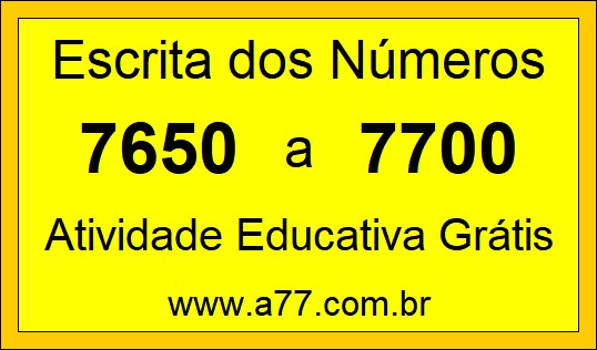 Atividade de Contar Números de 7650 a 7700