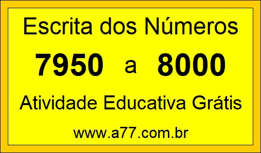 Atividade de Contar Números de 7950 a 8000