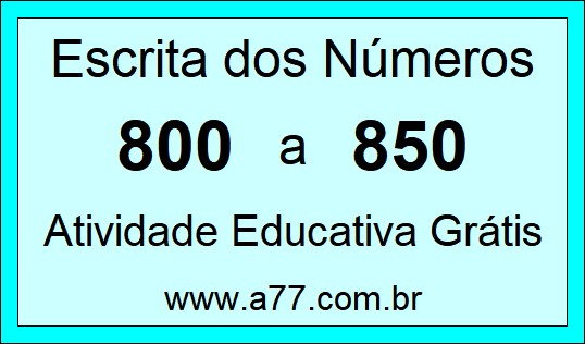 Atividade de Contar Números de 800 a 850