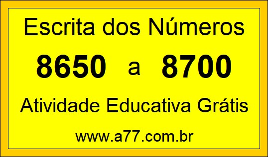 Atividade de Contar Números de 8650 a 8700