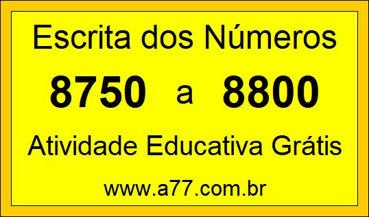 Atividade de Contar Números de 8750 a 8800