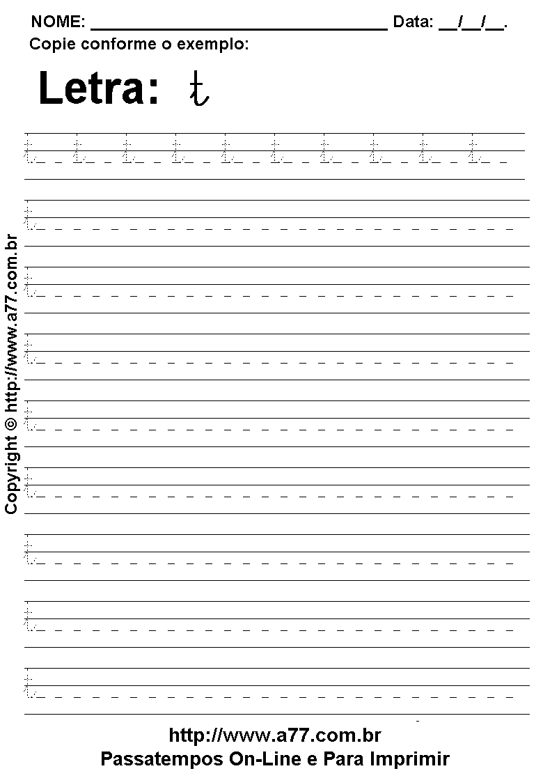 Exercício Pontilhado com a Letra T para Imprimir