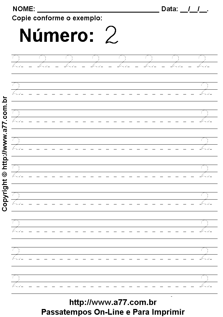 Exercício Pontilhado com o Número 2 para Imprimir