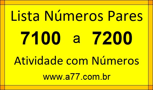 Lista de Números Pares de 7100 a 7200