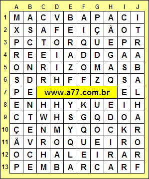 Caça Palavras Ascendente, Prospecção, Afeição, Passeio