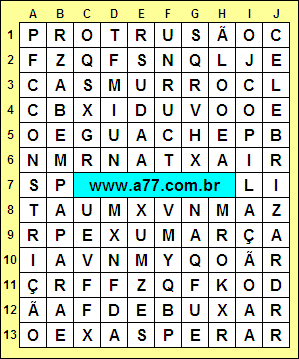 Caça Palavras Celebrizar, Constrição, Exasperar, Protrusão