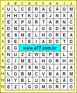 Caça Palavras Machadinha, Desencalhe, Zigomorfo, Ulceração