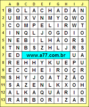 Caça Palavras Notossauro, Interessar, Arborizar, Bolachada