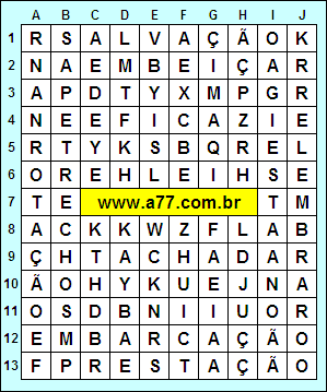 Caça Palavras Embarcação, Apetrechos, Rotação, Tachada