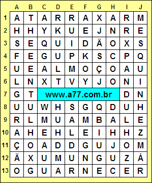 Caça Palavras Mesquinhez, Fulguração, Guarnecer, Atarraxar