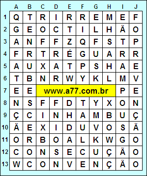 Caça Palavras Consecução, Enrubescer, Atenção, Inhambu