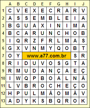 Caça Palavras Assembleia, Bigorrilha, Execrar, Mudança