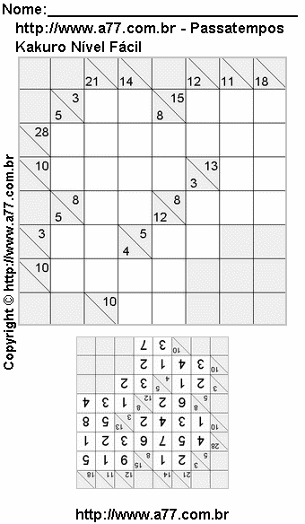 Kakuro Para Impressão Nível Fácil