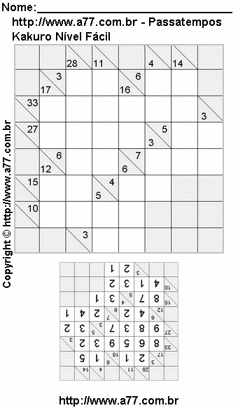 Kakuro Para Impressão Grátis Nível Fácil