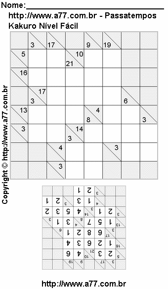 Kakuro Para Imprimir Fácil Com Respostas