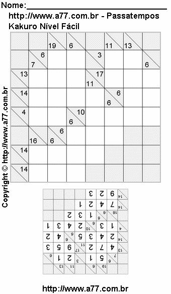 Kakuro Para Impressão Fácil Com Respostas