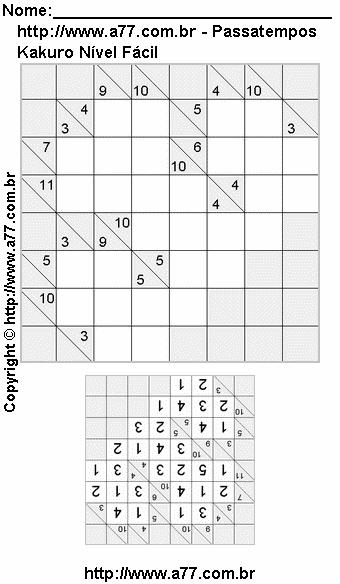 Kakuro Para Impressão Fácil Com Resposta