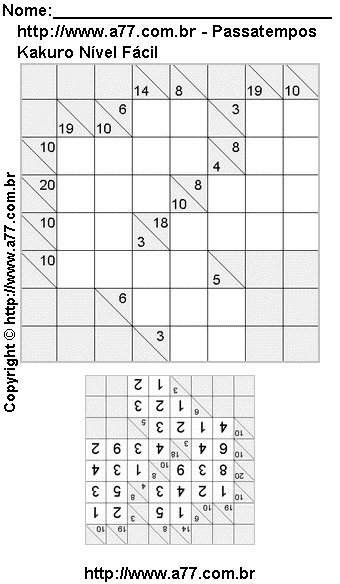 Kakuro Nível Fácil Para Imprimir Com Respostas