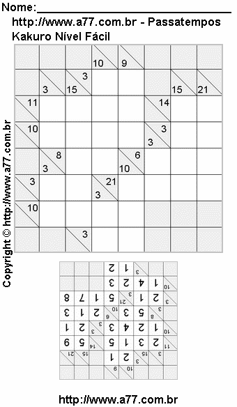 Jogo de Kakuro Para Imprimir Com Resposta
