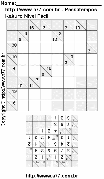 Jogo Kakuro Para Imprimir Com Respostas