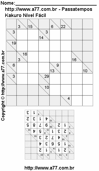 Jogo Kakuro Para Imprimir Com Resposta