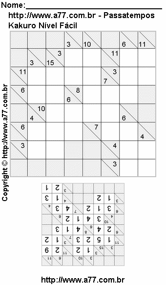 Passatempo Kakuro Para Imprimir Com Respostas