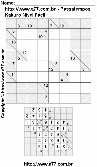 Passatempo Kakuro Para Impressão Com Respostas