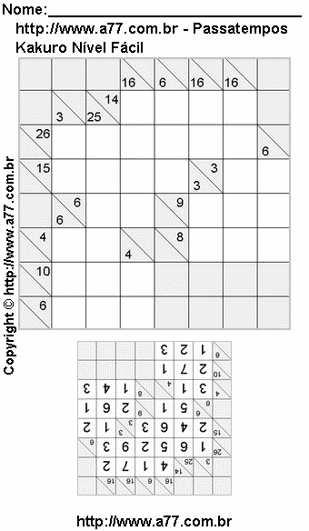 Jogo Fácil de Kakuro Para Imprimir