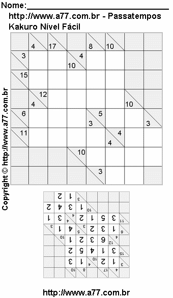 Jogo Fácil de Kakuro Para Impressão