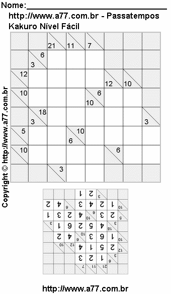 Kakuro Para Impressão Grátis Nível Fácil