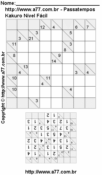Kakuro Para Imprimir Fácil Com Respostas