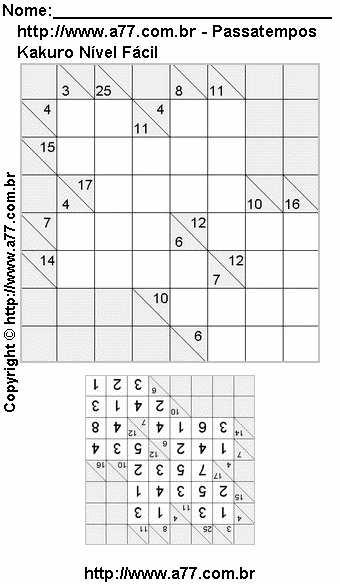 Kakuro Para Imprimir Fácil Com Resposta