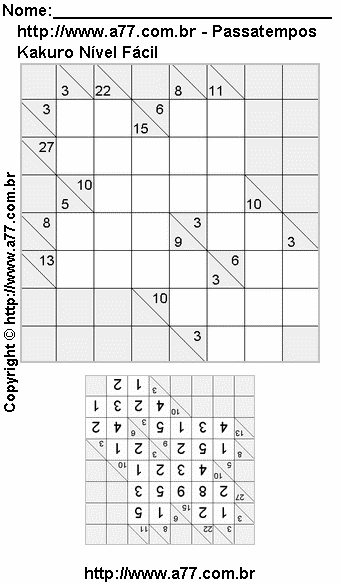 Kakuro Nível Fácil Para Imprimir Com Respostas